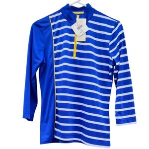 NWT EP Pro Tour Tech Quarter Zip Pullover Semi-Sheer 3/4 Sleeve Striped Golf